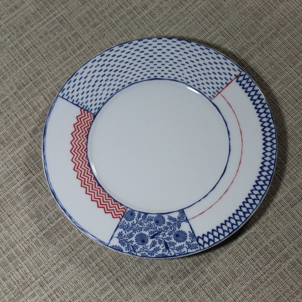 Vintage 8.5" Salad Plate Spal Porcelenas Paradoxo / Portugal/ Red White & Blue